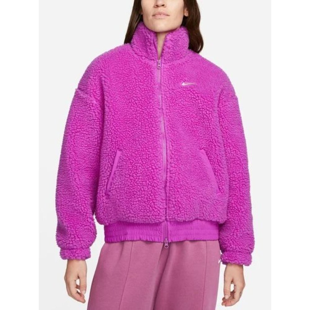Vintage retro Nike Sherpa fuzzy thick purple pink jacket coat - Picture 2 of 10